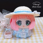 ぬい服 10cm 着せ替え ちびぐるみ 可愛い ロリータ風 麦わら帽子 3点セット 夏 春 水色