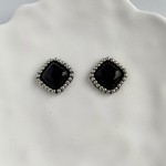 【2個入】ブラック スクエア シルバー ビーズ刺繍 カボション パーツ