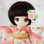 春色の花の髪飾り（ピンク）・さがり付き　つまみ細工のかんざし髪飾り　 オビツ11・1/6・1/3ドール用　アクセサリー
