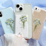 忘れな草 かすみ草 リボン ブーケ 押し花スマホケース 【ハイブリッドケース対応可】全機種対応 【minneスマホケース週間ランキング2位】