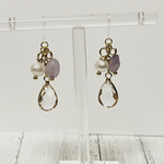パープル天然石と淡水パールとしずくのピアス