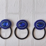 【SALE❤️】オーバル型ビジュー/大ぶりビーズ刺繍ヘアゴム（ブルー）