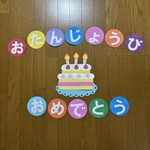 壁面飾り【2段ケーキ】お誕生日おめでとう　白色文字　画用紙