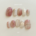 peach nail🍑  ネイルチップ  ピンク  淡色  ホワイト  オーロラ  ゴールド  ぷっくり  キラキラ  うるちゅる  うるうる  ニュアンス