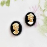 【1個】ヴィンテージ　レディ　ゴールド＆ブラック　ガラス　カボション　オーバル　10ｘ8ｍｍ/PB2813