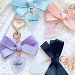 【Ribbon Heart】　お名前チャーム　おまもり　名前入れ　名入れキーホルダー　おしゃれ　大人かわいい　推し活　お揃い　友達　お稽古バック　ネームタグ