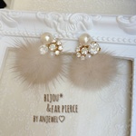 大人ファー♡ビジューピアス【マロン】