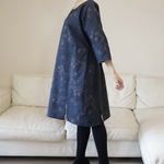 【1500円OFF★9000円⇒7500円】着物リメイク👘大島紬 ロングチュニック＋スヌードセット🌿流れる葉模様デザイン