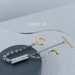 【 cate-α.ゴールド 】ケイトアルファ　ブレスレット　お揃い　ペア　バイカラー　オールステンレス　バイカラー　シルバー　ゴールド　華奢　シンプル　ロゴ　ALL IS WELL.