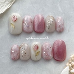 シンプルmag tulip ネイル ♡⃜  ネイルチップ　チューリップ　ピンク　ブライダル　ウェディング　結婚式　卒業式　成人式　マグネット　春♡⃜ 