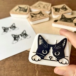 ･:*こっそり見つめてるよ･:*  こっそりのぞき見ハチワレにゃんこ②・ねこはんこ