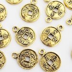 【人気】15個 吉祥如意 お守り 縁起物 コイン 古銭 お金 チャーム パーツ/アンティークゴールド【16㎜×12㎜】 (charm-86) アジアン 中華 チャイナ