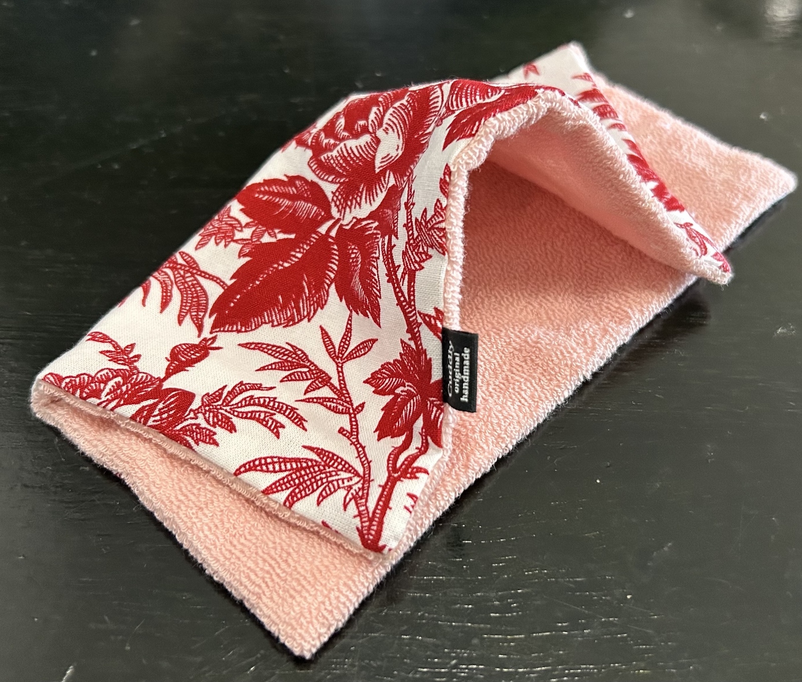 ♡ ガーゼとパイルのレースミニハンカチ ♡ピンクローズ LT-002