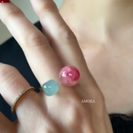 数量限定【ロシアからやってきた石】私だけの天然石フォークリング　　　フリーサイズ　春色