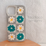🌼受注製作🌼ぷっくりお花モチーフ🌼マーガレット🌼小花🌼デイジー🌼手編みスマホケース🌼カバー