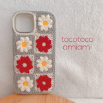 🌼受注製作🌼ぷっくりお花モチーフ🌼マーガレット🌼小花🌼デイジー🌼手編みスマホケース🌼カバー