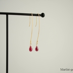 14kgf 天然ルビー  ロングフックピアス