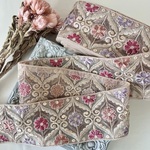 30cm/50cm  インド刺繍リボン  チュール  花柄  ピンクベージュ  #wt30