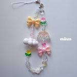 ☁️💛イエロー虹ストラップ　アクセサリー　ビーズ　ストラップ　ブルー　iPhoneケース　ハンドストラップ　ビーズアクセサリー