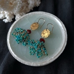【Sale】8/8-8/15まで♡ガーネットとターコイズのフリンジピアス