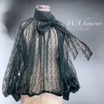 Mサイズ レース グリーン スタンドカラーブラウス シアー 着物リメイク フォーマル 結婚式 入学式 卒業式 ブライダル 発表会 演奏会 七五三 和楽器衣装 緑 J70401