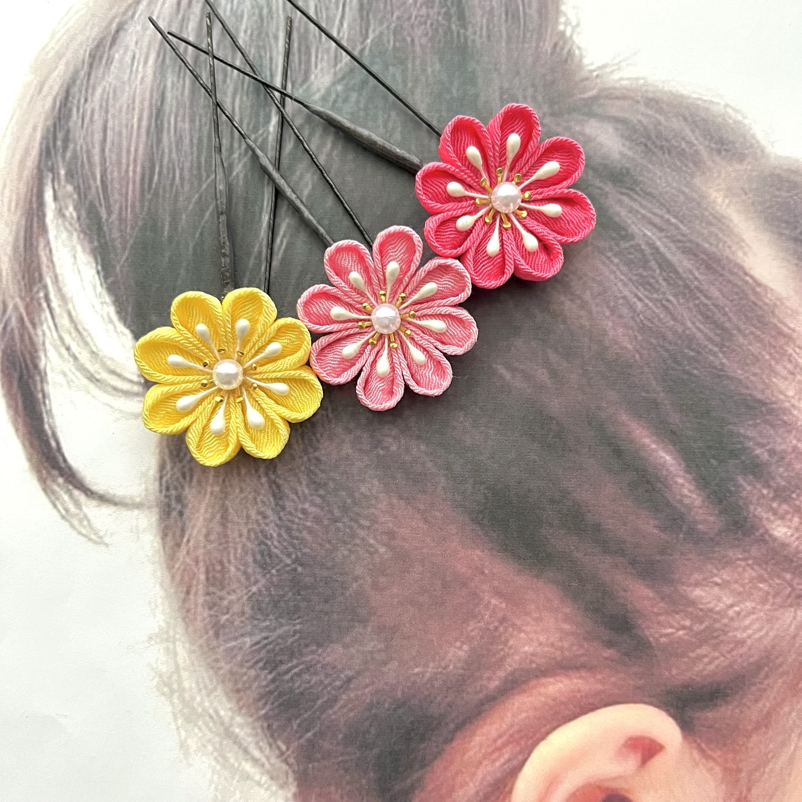 mamamamango つまみ細工髪飾り　No.129、No.127 つまみ細工 髪飾り (青系) - Corgimama's GALLERY | minne byGMO