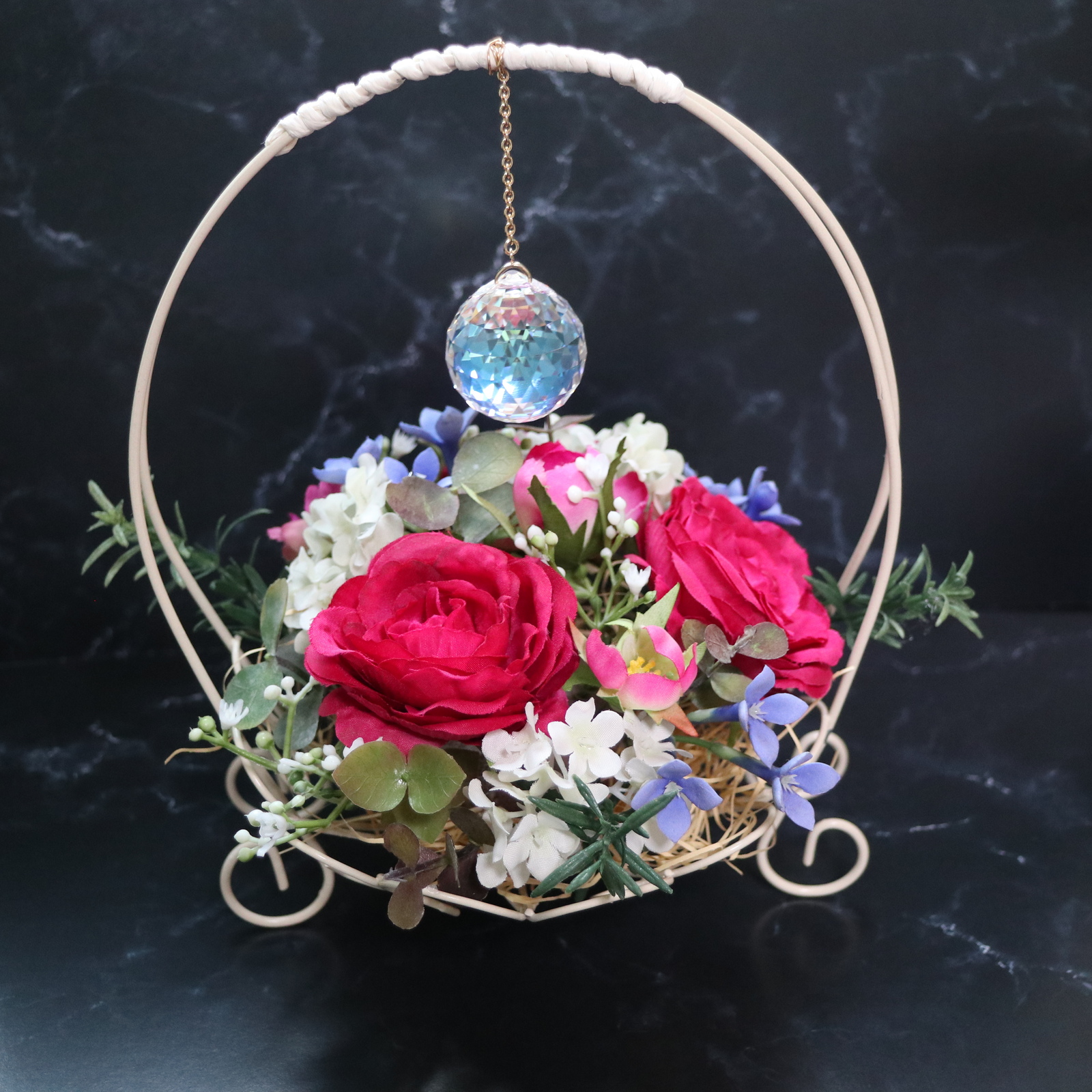 バラと白ブドウとシンビジウムの爽やか豪華特大リース♪♪☆NEW☆ 白バラと紫陽花のグリーンフラワーリース - étoile irisée