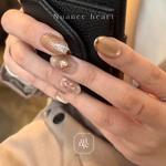 ニュアンスハート🪄︎︎🤎チーク　フラッシュ　春　ネイルチップ　フレンチ　キルティング　マグネット　うるうる　ゴールド　ベージュ ブライダル ウエディング 卒業式 結婚式