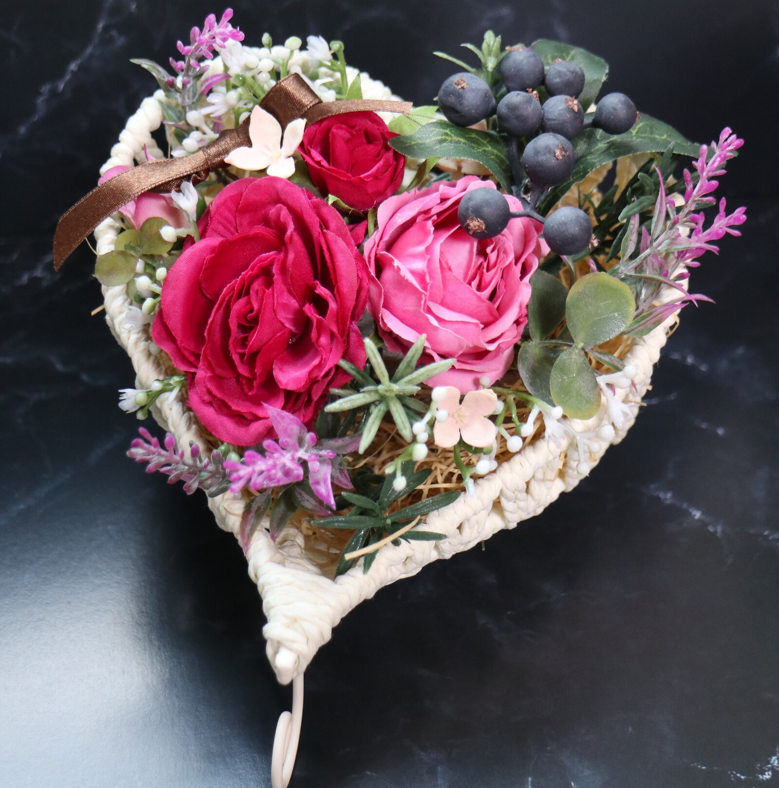 バラと白ブドウとシンビジウムの爽やか豪華特大リース♪♪☆NEW☆ 白バラと紫陽花のグリーンフラワーリース - étoile irisée