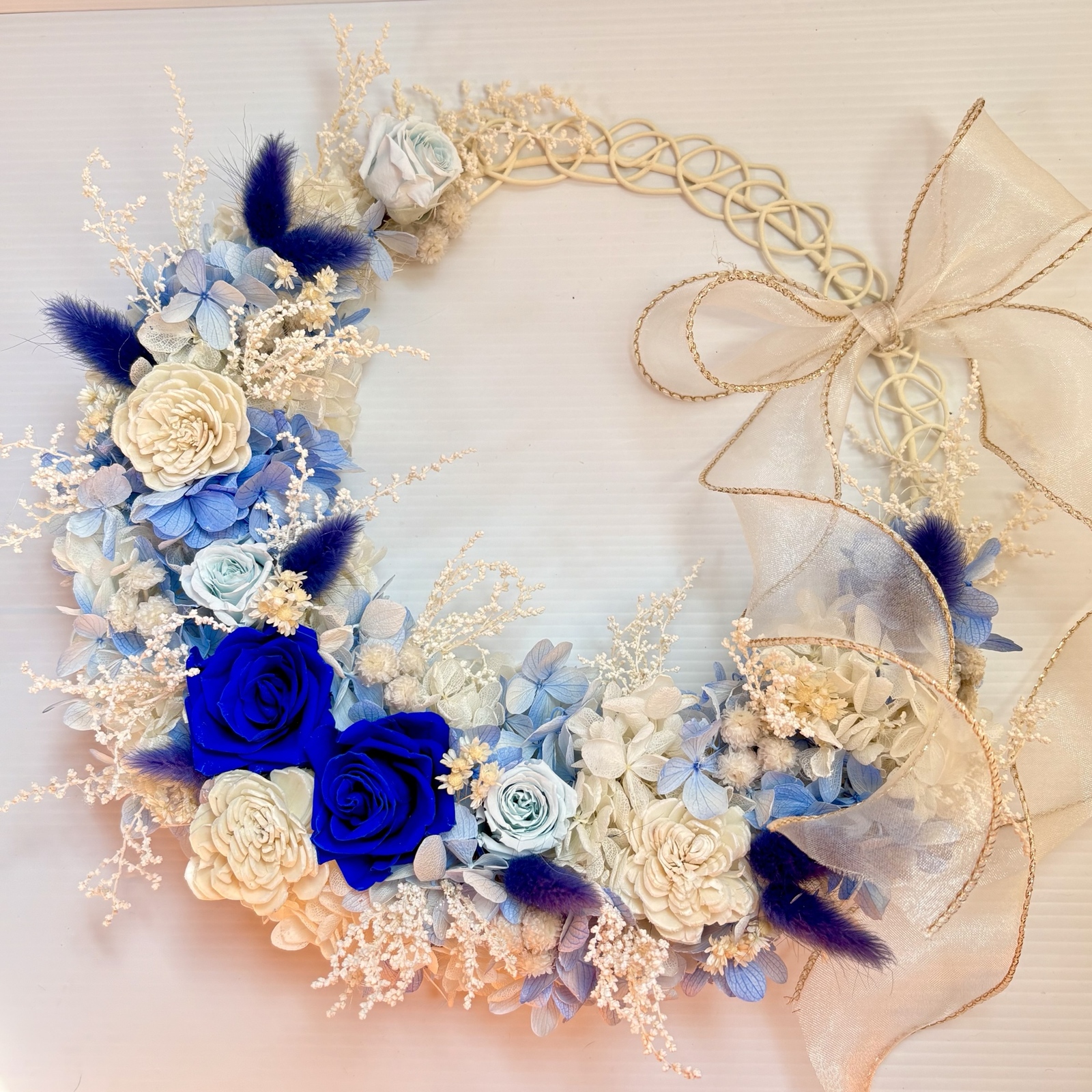 プリザーブドフラワー⭐︎薔薇のパスタリース⭐︎プレゼントなど⭐︎ブルー系