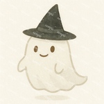 ハロウィンのとんがり帽子のおばけのイラスト【正方形サイズ】タイプ1