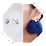 ファーキャッチビジューピアス  ブルー