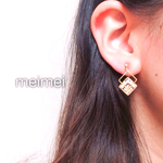 四角パールビジューピアス*イヤリング*樹脂ノンホールピアス*