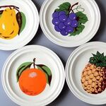 デッドストック ポルトガル製 GESOL かわいいフルーツの絵皿 21cmプレート 洋ナシ オレンジ ブドウパイン ヴィンテージ アンティーク_250327 ig4388