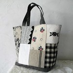 アンティークレース＆リネンパッチワークバッグ　モノトーン