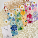 カラフルな押し花のスマホケース 選べる5color 全機種対応　ブルー・グリーン・ピンク・パープル・イエロー/iphone/GALAXY/AQUOS/xperia/pixel
