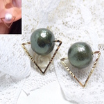 T.CY（色変更可）コットンパールピアス☆greenのトライアングルG秋色