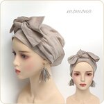 ベージュ／ケア帽子　医療用帽子　帽子　リボン　ボリューム　無地　リラックス
