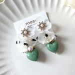 Green Heart♡《イヤリング/ピアス/サージカルステンレス/シフォン/ドット/ハート/グリーン》