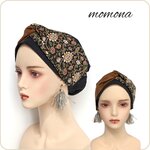 ウイリアムモリス花柄✕ブラック／ケア帽子　医療用帽子　ヘアバンド　帽子