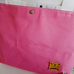 バイカラー深めトート☆ピンク×生成り☆帆布＆本革タグ