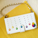 全機種対応オーダー制作スマホケース 雨の日押し花ver 手帳型 レジン 白 チェーン付き