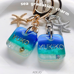 海グラデーション♡水面模様♡海色チャーム♡キーホルダー♡キーリング♡スクエア♡