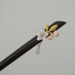 桜かんざし　蝶貝細工＆高級シェルパール　黒檀　木製　簪　つぼみ桜