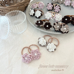 【2点set】flower hair accessory ꕤ  ベビーヘアゴム　ベビーヘアアクセサリー　キッズヘアゴム　キッズヘアアクセサリー　花　髪ゴム　子ども　赤ちゃん　お揃い　レース編み　ペット