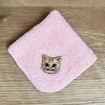 猫さん刺繍 桜色♡泉州タオルハンカチ