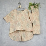 [50%OFF 7500円→3750円]着物リメイク👘紬 フィッシュテールブラウス＋スヌード付き✨淡い幾何学模様が美しいセット🌸夏物処分セール開催中🌸