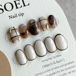 【48】ネイルチップ ハンドメイド ブラウンネイル アシンメトリーネイルチップ コフィン