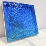 Yuji hamamura現画販売　アートパネル  水面　NO.22 無題 エメラルドブルーシー　20×20cm 濵村裕二　Yuji hamamuraサイン入り