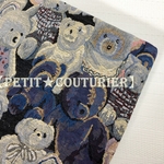 【送料無料】　No.7321　テディベア刺繍のジャカード織り　７０×４５　ブルー系　くま　ゴブラン　ジャガード